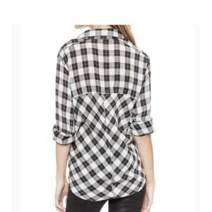Free People Black White Plaid Snap Button Down Shirt Blouse Cutout Medium